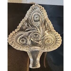 Cut Glass Three Leaf Clover Candy Dish, Trinket Dish, Hobstars, Vintage